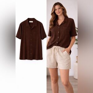Aeropostale Chocolate Brown Waffle Knit Button Up Shirt M Classic 100% Cotton
